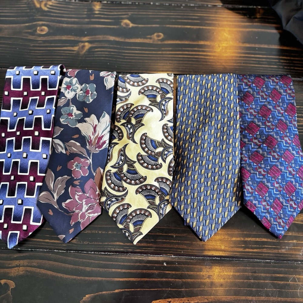 Lot of 5 100% Silk Name Brand Ties Assorted Colors Geometric Abstract